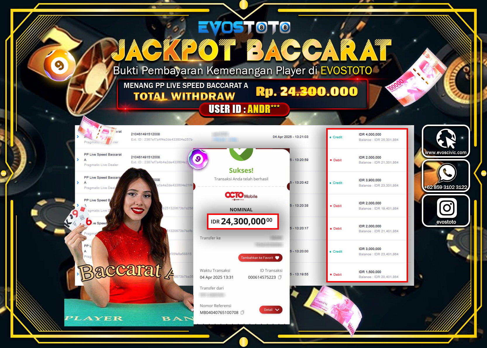 PEMBAYARAN JACKPOT CASINO PP LIVE BACCARAT A Rp.24.300.000 DI BAYAR LANGSUNG !