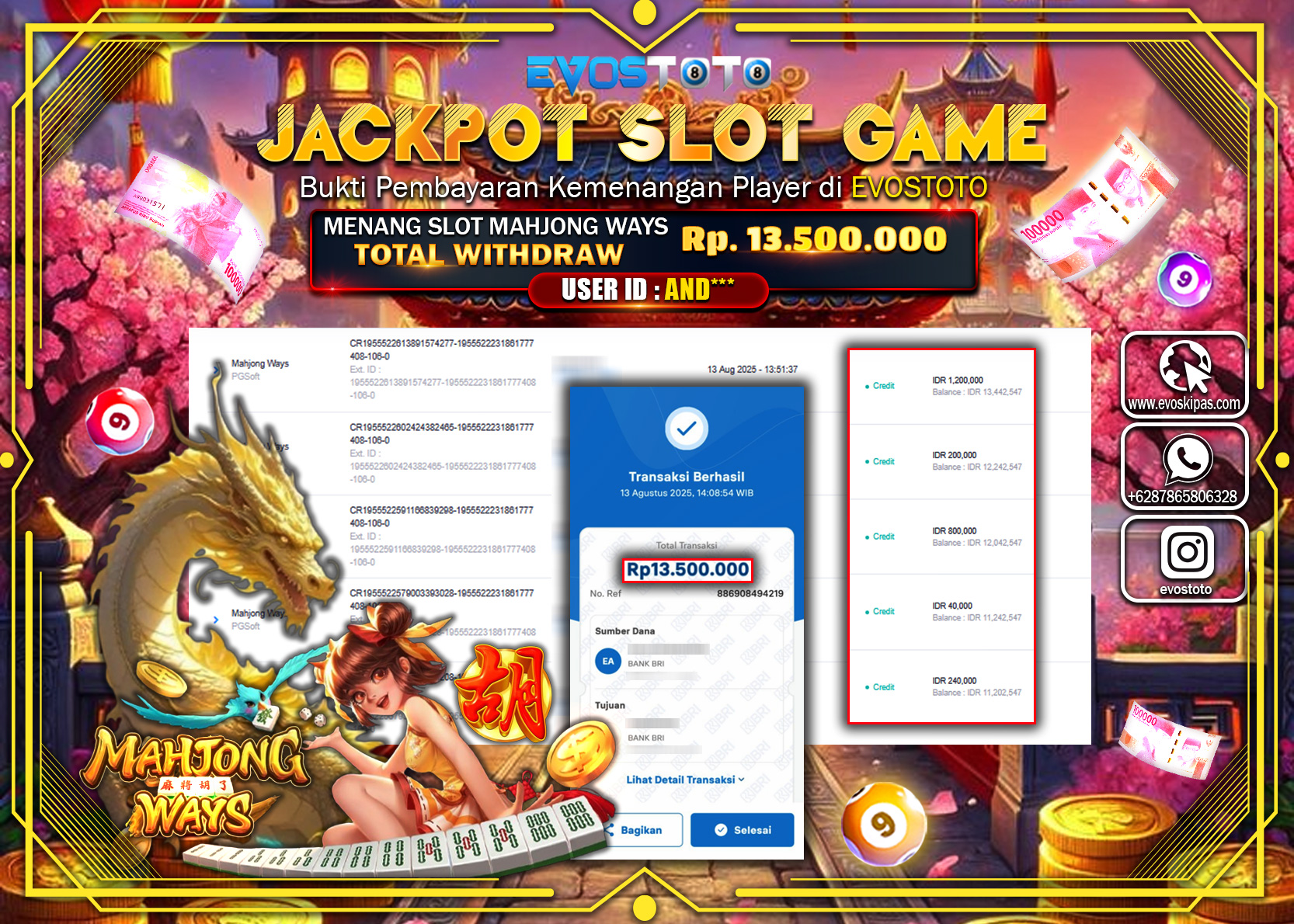PEMBAYARAN JACKPOT SLOT MAHJONG WAYS  Rp13.500.000 DI BAYAR LANGSUNG !