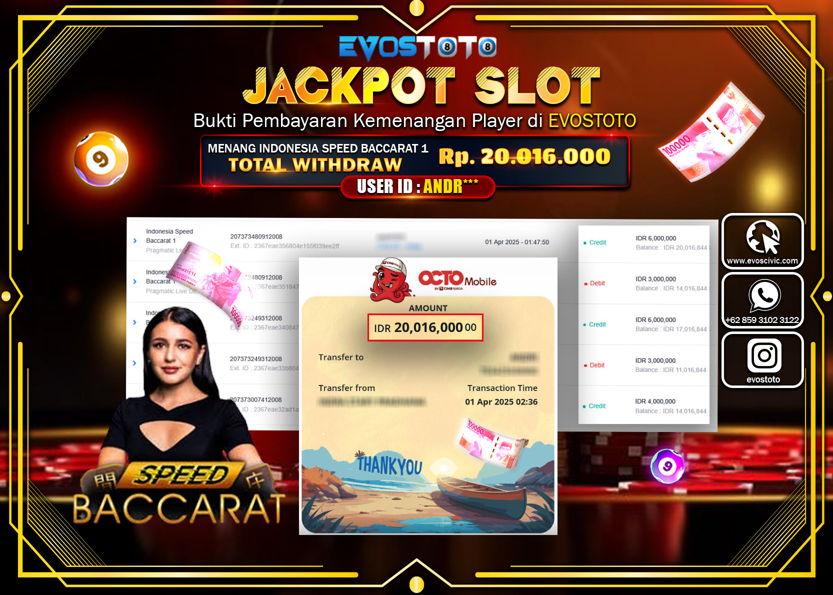 PEMBAYARAN JACKPOT CASINO INDONESIA SPEED BACCARAT 1  20.016.000 DI BAYAR LANGSUNG !