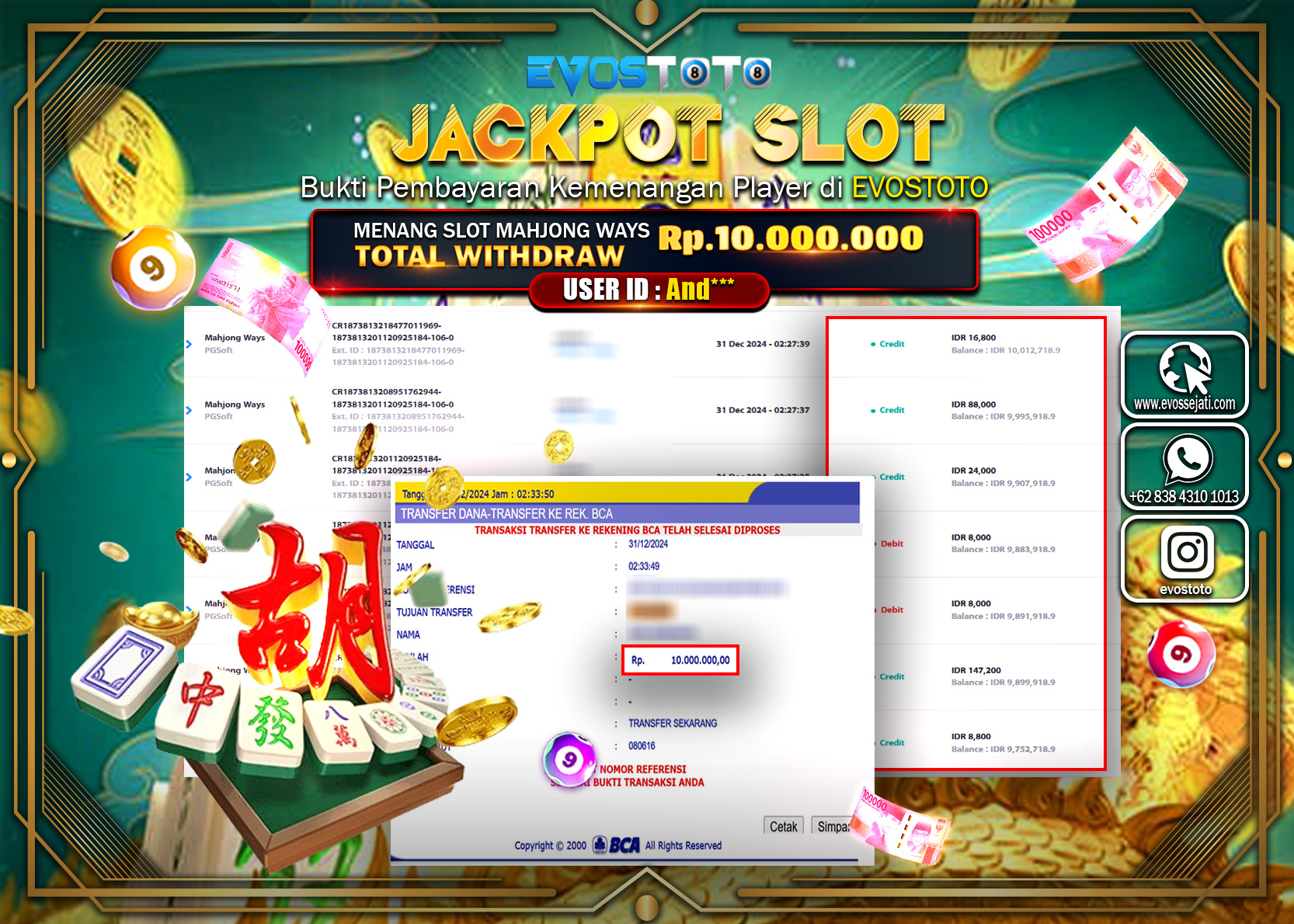 PEMBAYARAN JACKPOT SLOT MAHJONG WAYS Rp.10.000.000 DI BAYAR LANGSUNG !
