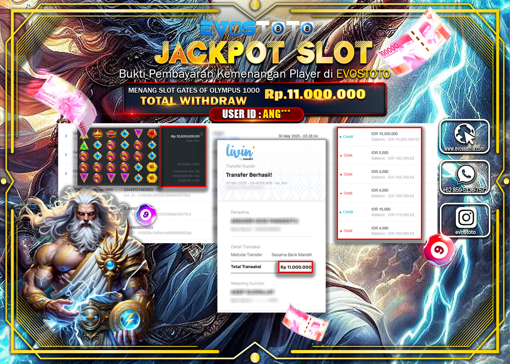 PEMBAYARAN JACKPOT SLOT GATES OF OLYMPUS 1000 Rp11.000.000 DI BAYAR LANGSUNG !
