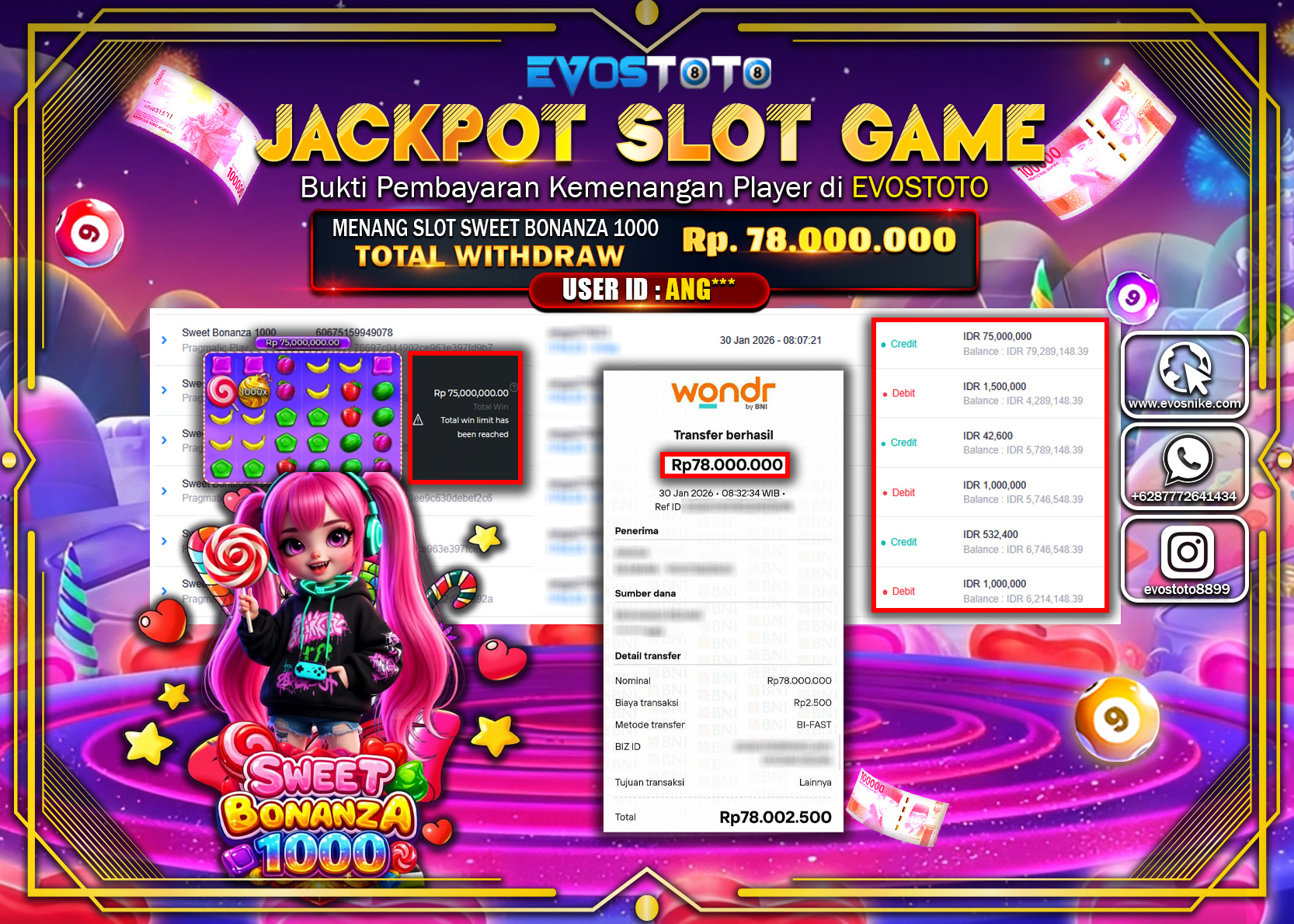 PEMBAYARAN JACKPOT SLOT SWEET BONANZA 1000 Rp.78.000.000 DI BAYAR LANGSUNG !