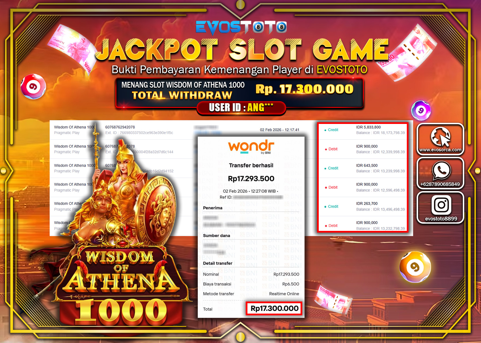 PEMBAYARAN JACKPOT SLOT WISDOM OF ATHENA 1000 Rp.17.300.000 DI BAYAR LANGSUNG !