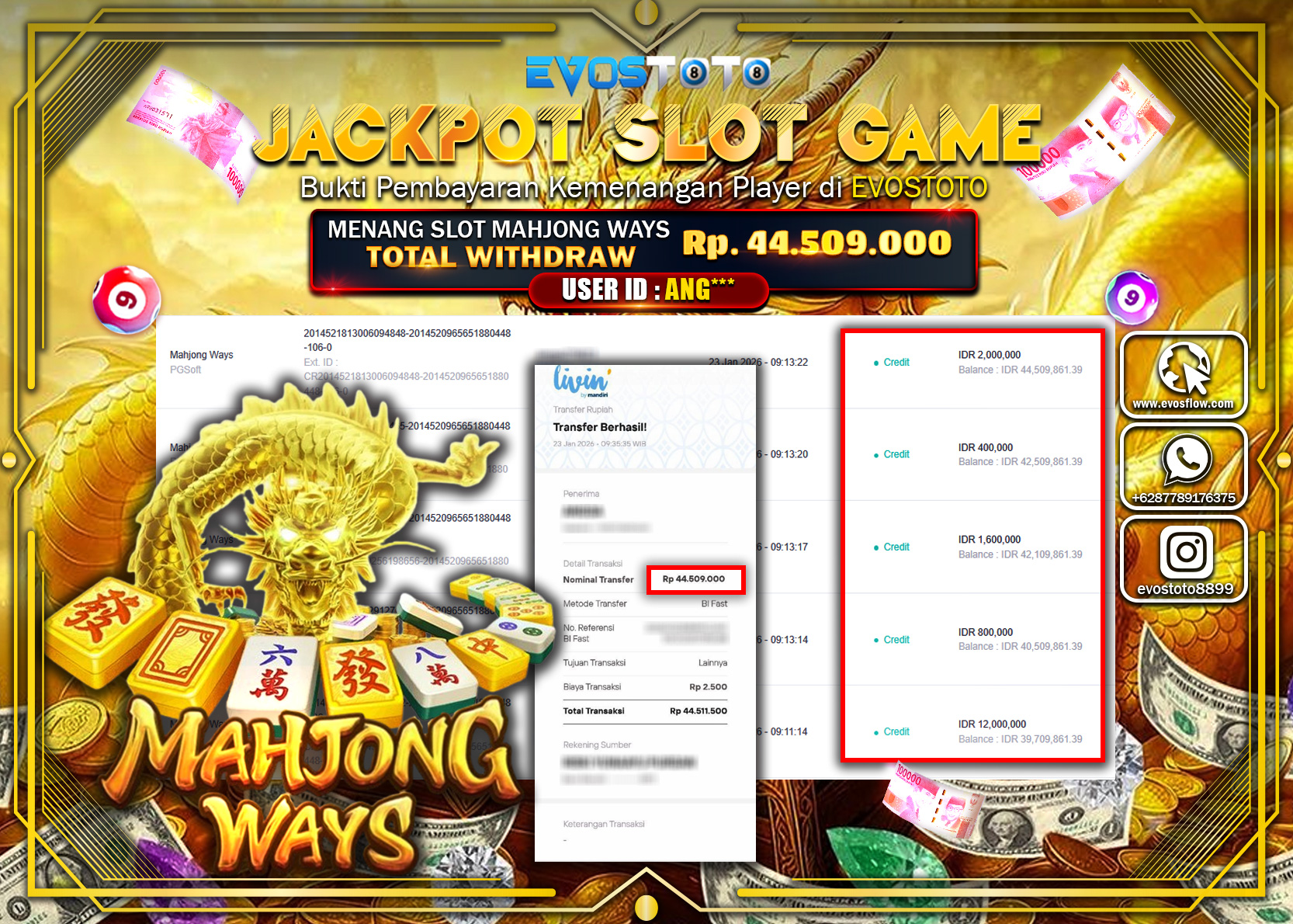 PEMBAYARAN JACKPOT SLOT MAHJONG WAYS Rp.44.509.000 DI BAYAR LANGSUNG !