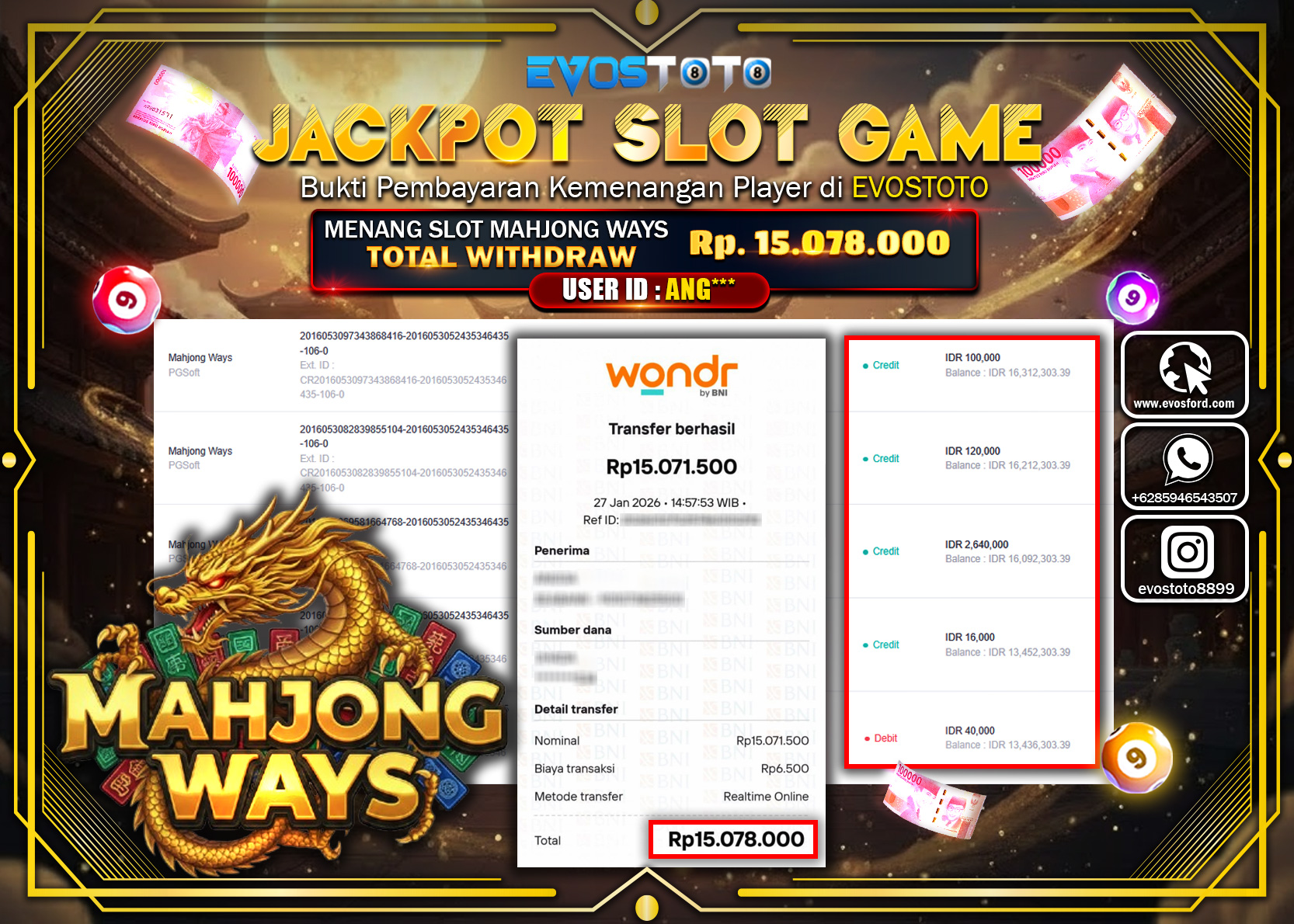 PEMBAYARAN JACKPOT SLOT MAHJONG WAYS Rp.15.078.000 DI BAYAR LANGSUNG !