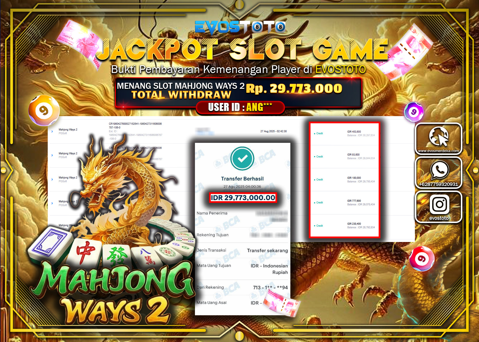 PEMBAYARAN JACKPOT SLOT MAHJONG WAYS Rp29.773.000 DI BAYAR LANGSUNG !