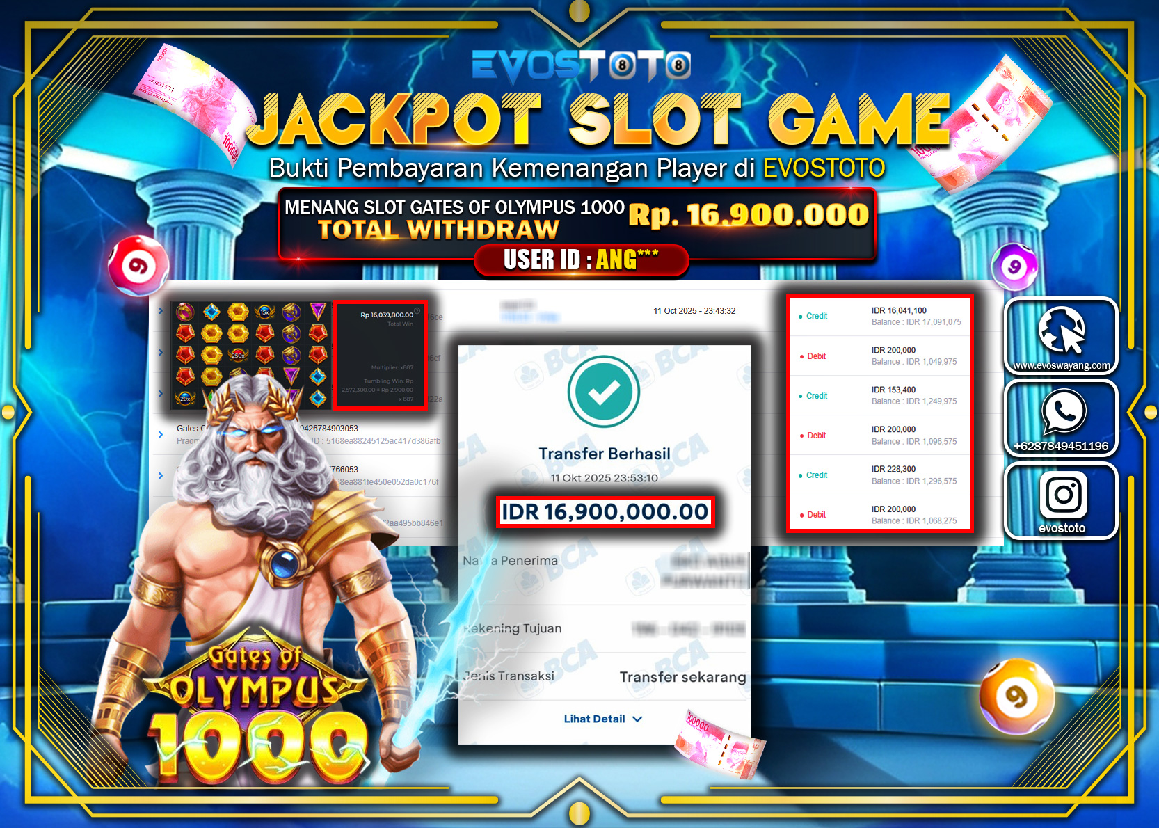 PEMBAYARAN JACKPOT SLOT GATES OF OLYMPUS 1000 Rp16.900.000 DI BAYAR LANGSUNG !