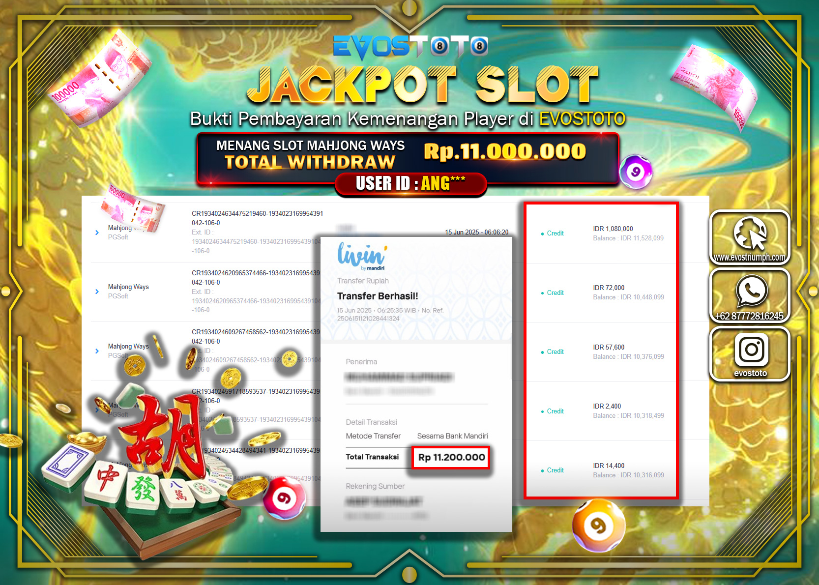 PEMBAYARAN JACKPOT SLOT MAHJONG WAYS 11.000.000 DI BAYAR LANGSUNG !