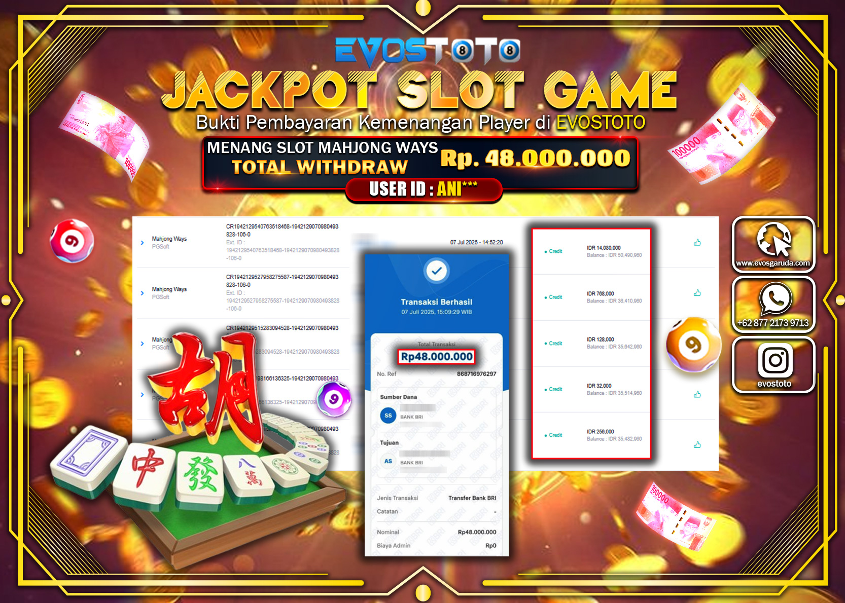 PEMBAYARAN JACKPOT SLOT MAHJONG WAYS RP48.000.000 DI BAYAR LANGSUNG !