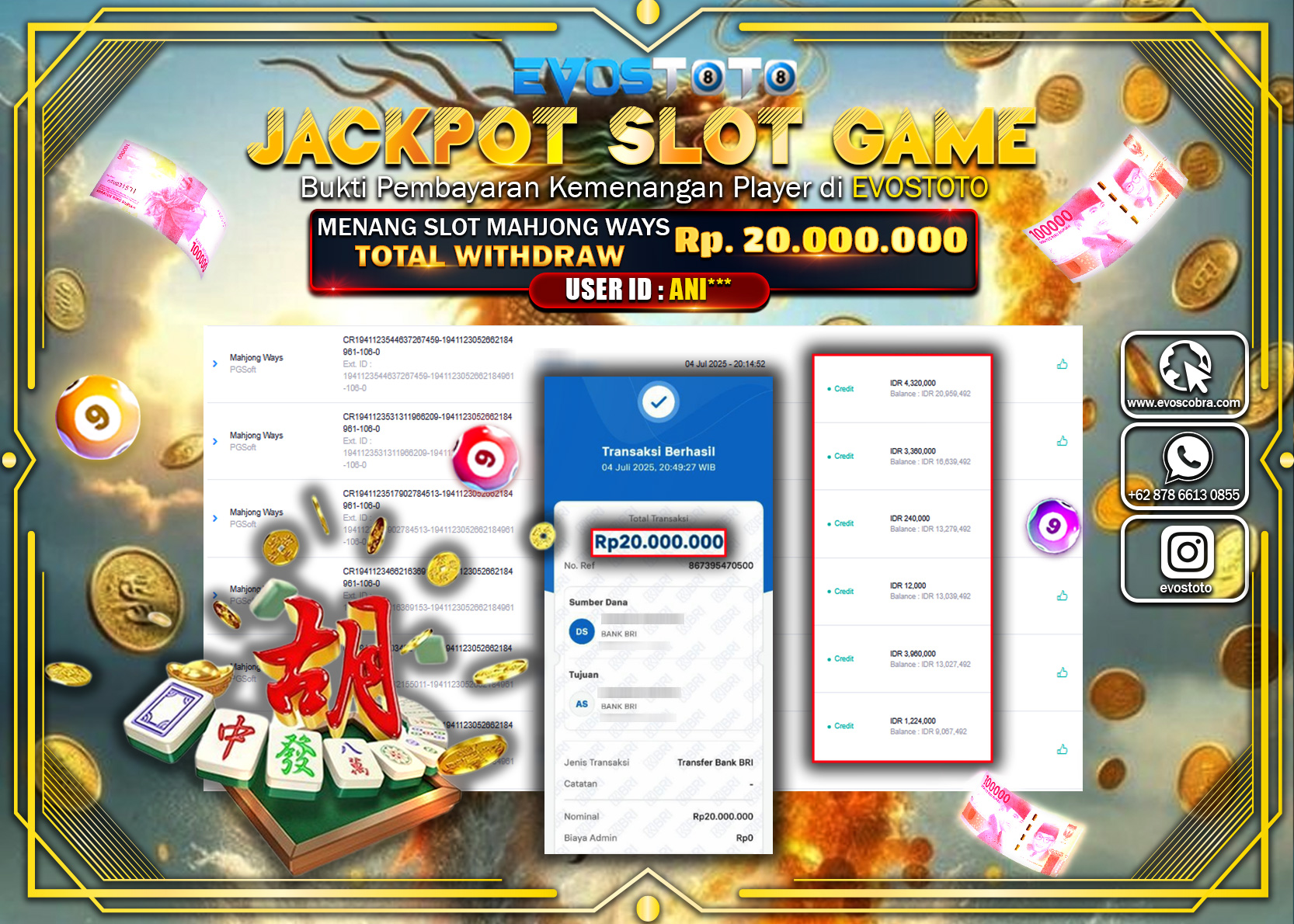 PEMBAYARAN JACKPOT SLOT MAHJONG WAYS RP20.000.000 DI BAYAR LANGSUNG !