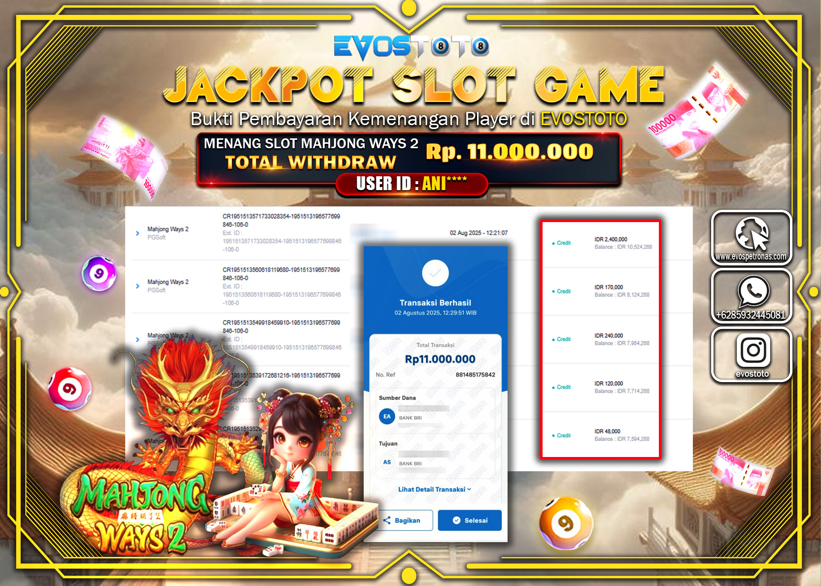 PEMBAYARAN JACKPOT SLOT MAHJONG WAYS 2 Rp11.000.000 DI BAYAR LANGSUNG !