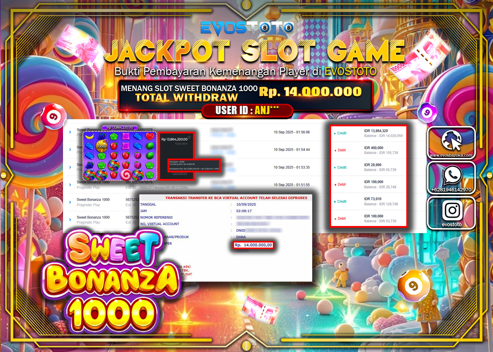 PEMBAYARAN JACKPOT SLOT SWEET BONANZA 1000 Rp14.000.000 DI BAYAR LANGSUNG !