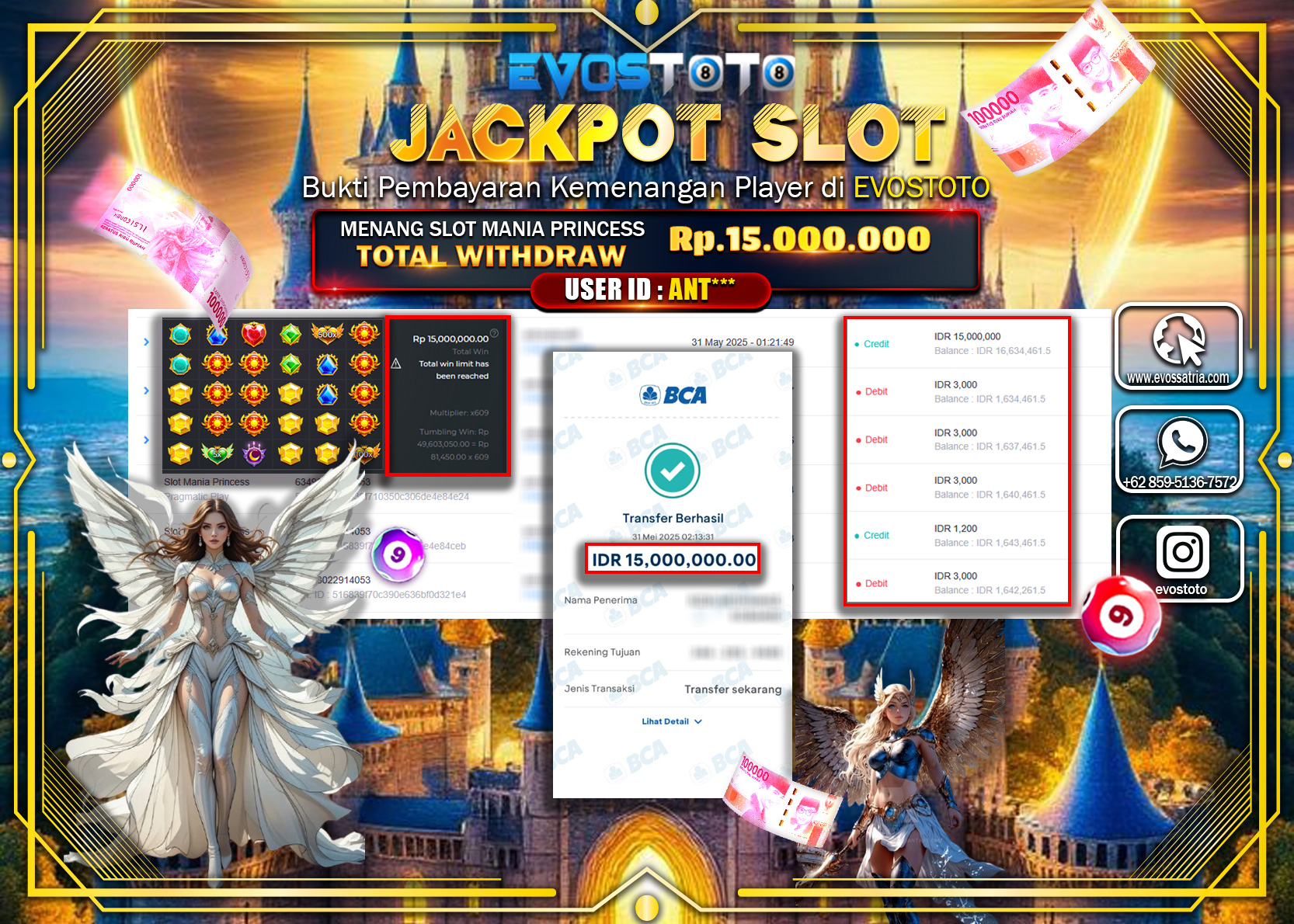 PEMBAYARAN JACKPOT  SLOT MANIA PRINCESS Rp15.000.000 DI BAYAR LANGSUNG !