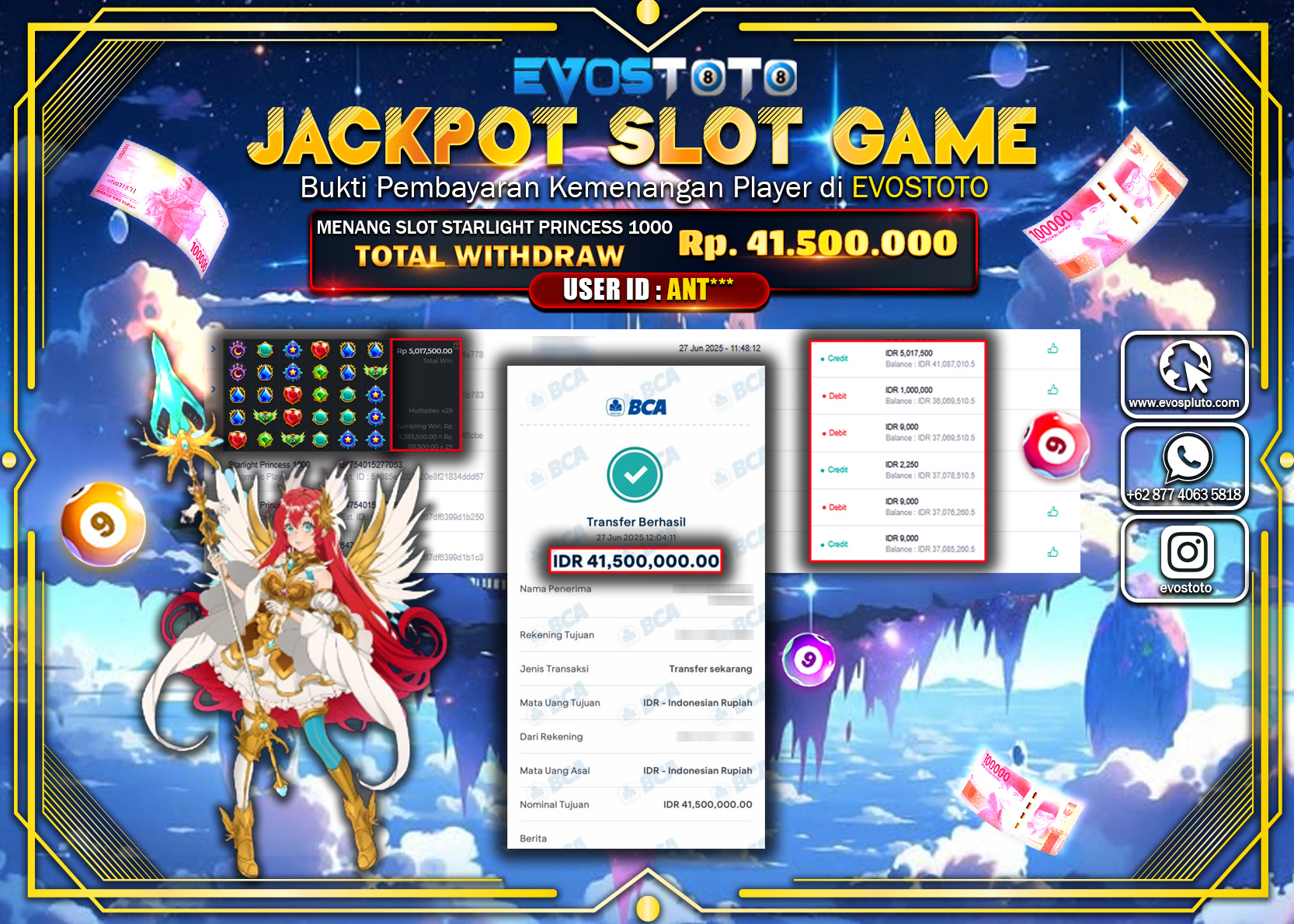 PEMBAYARAN JACKPOT SLOT STARLIGHT PRINCESS 1000 RP41.500.000 DI BAYAR LANGSUNG !