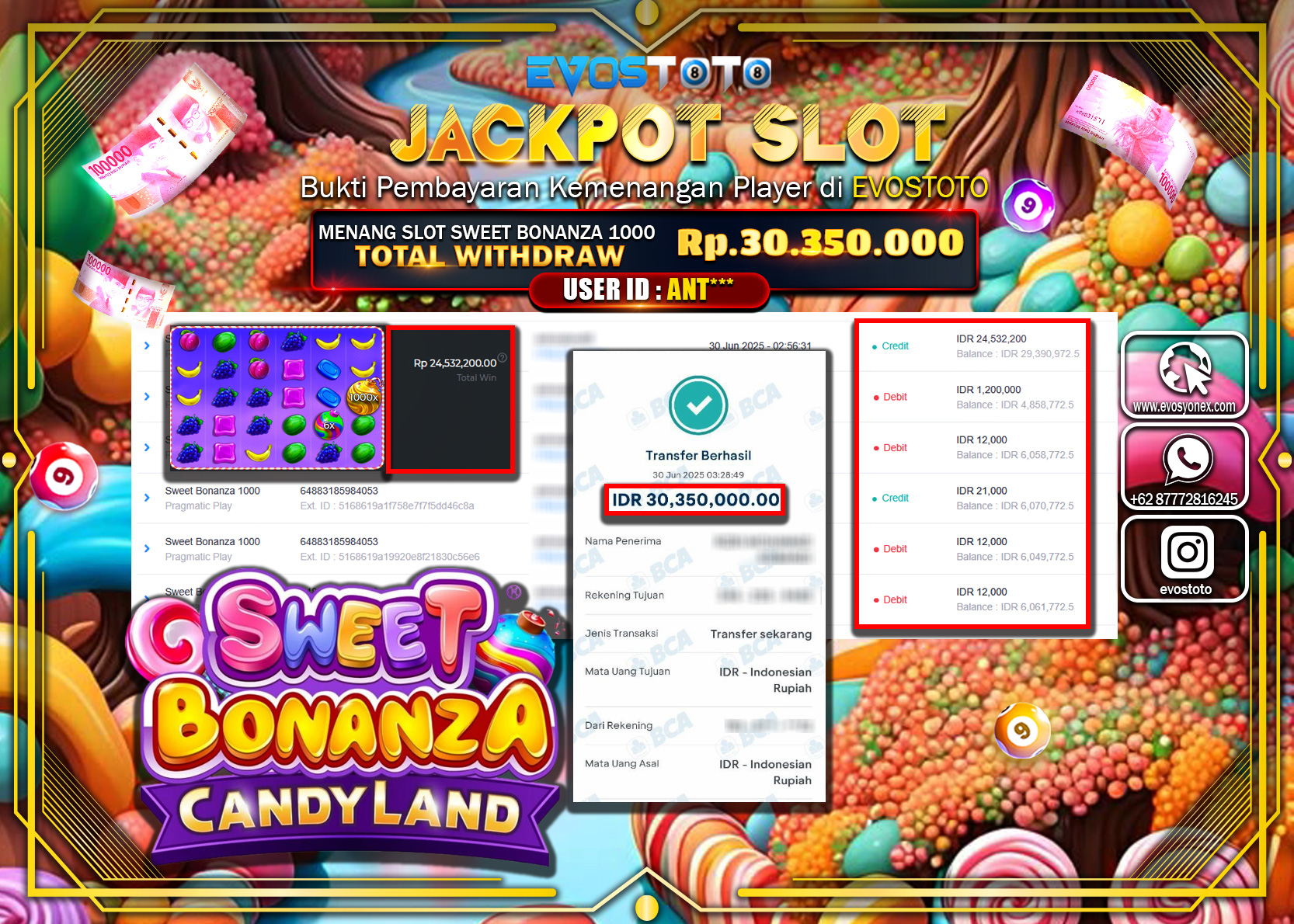 PEMBAYARAN JACKPOT SLOT SWEET BONANZA CANDYLAND RP30.350.000 DI BAYAR LANGSUNG !