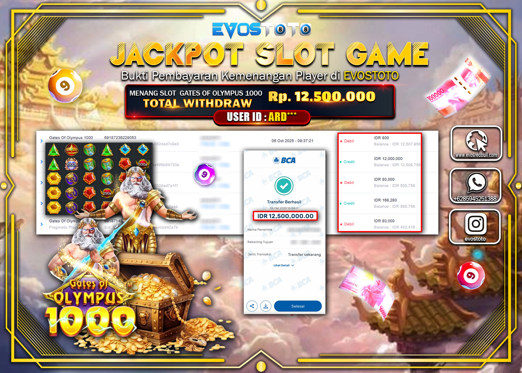 PEMBAYARAN JACKPOT SLOT GATES OF OLYMPUS 1000 Rp12.500.000 DI BAYAR LANGSUNG !