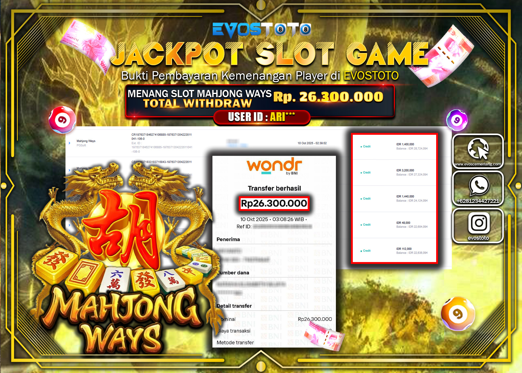 PEMBAYARAN JACKPOT SLOT MAHJONG WAYS Rp26.300.000 DI BAYAR LANGSUNG !