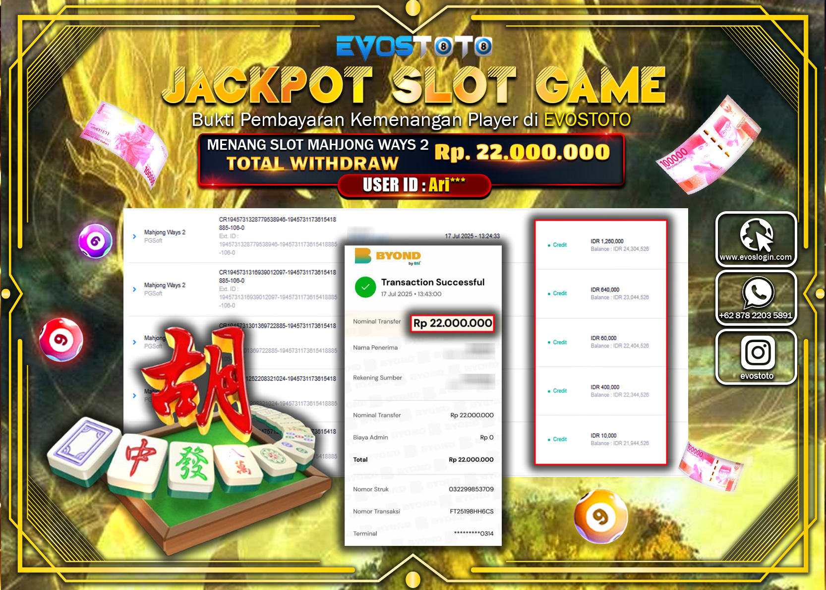 PEMBAYARAN JACKPOT SLOT MAHJONG WAYS 2 Rp.22.000.000 DI BAYAR LANGSUNG !
