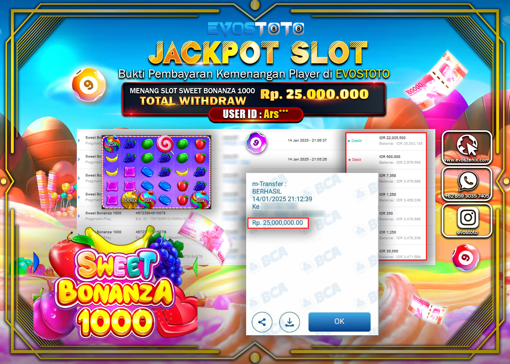 PEMBAYARAN JACKPOT SLOT SWEET BONANZA 1000 Rp25.000.000 DI BAYAR LANGSUNG !