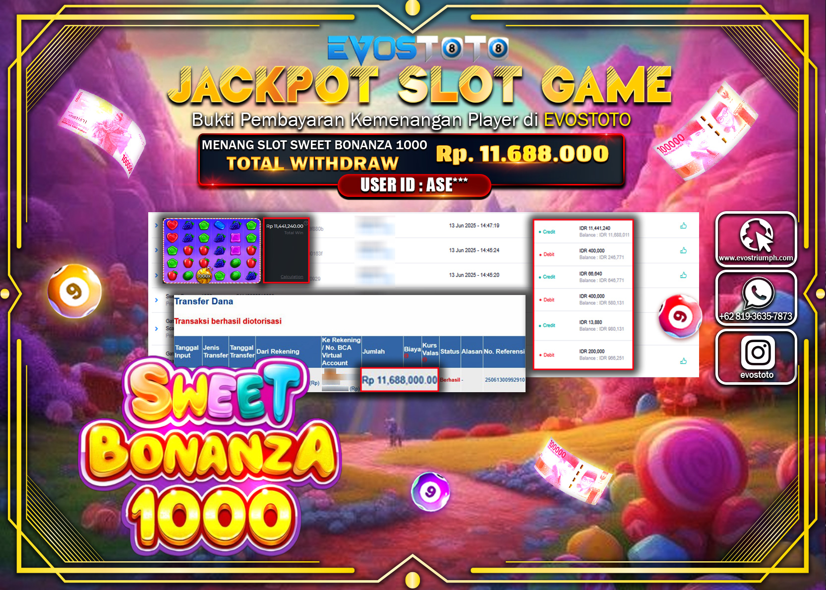 PEMBAYARAN JACKPOT SLOT SWEET BONANZA 1000 11.688.000 DI BAYAR LANGSUNG !