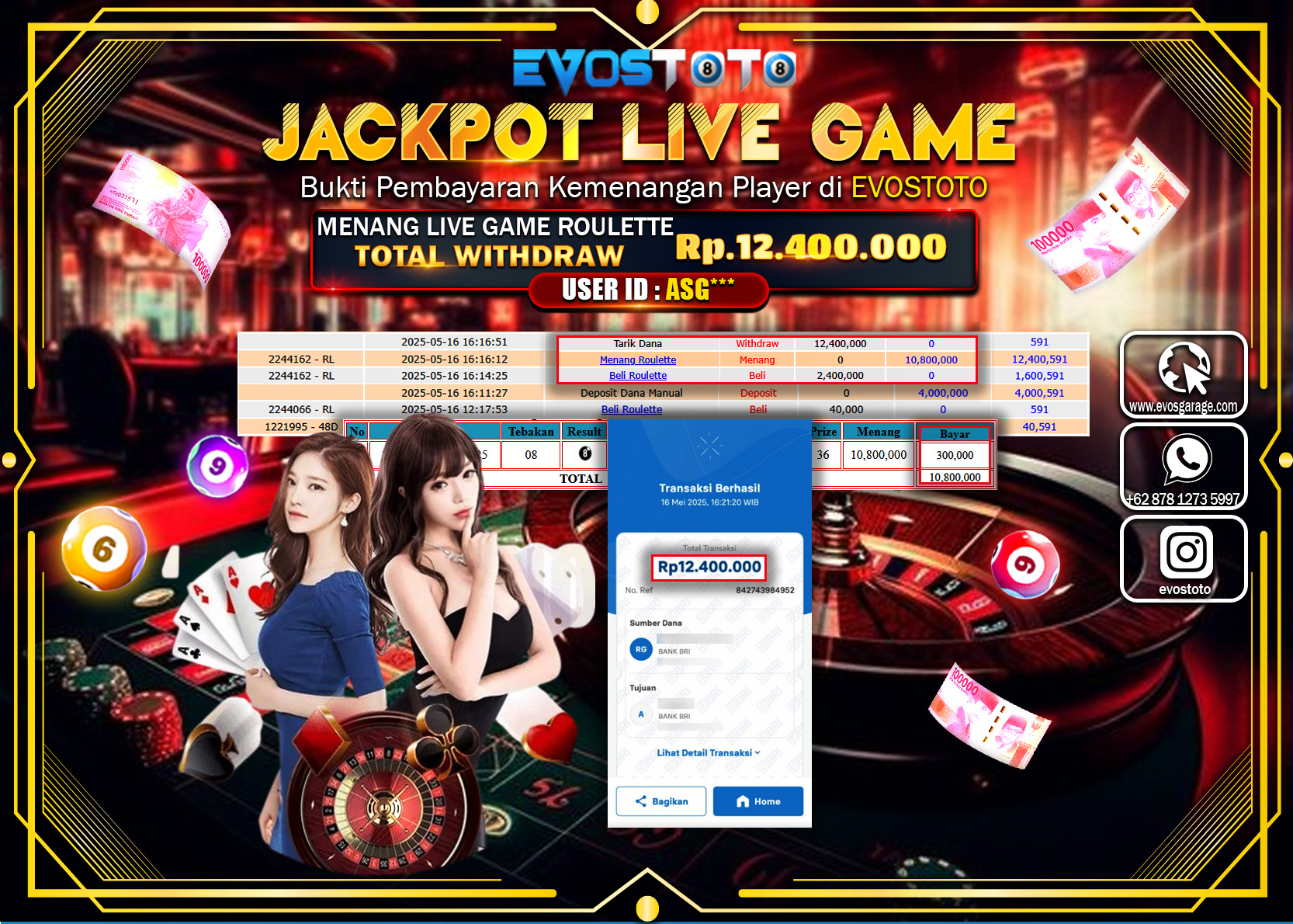 PEMBAYARAN JACKPOT LIVE GAME ROULLETE Rp12.400.000 DI BAYAR LANGSUNG !
