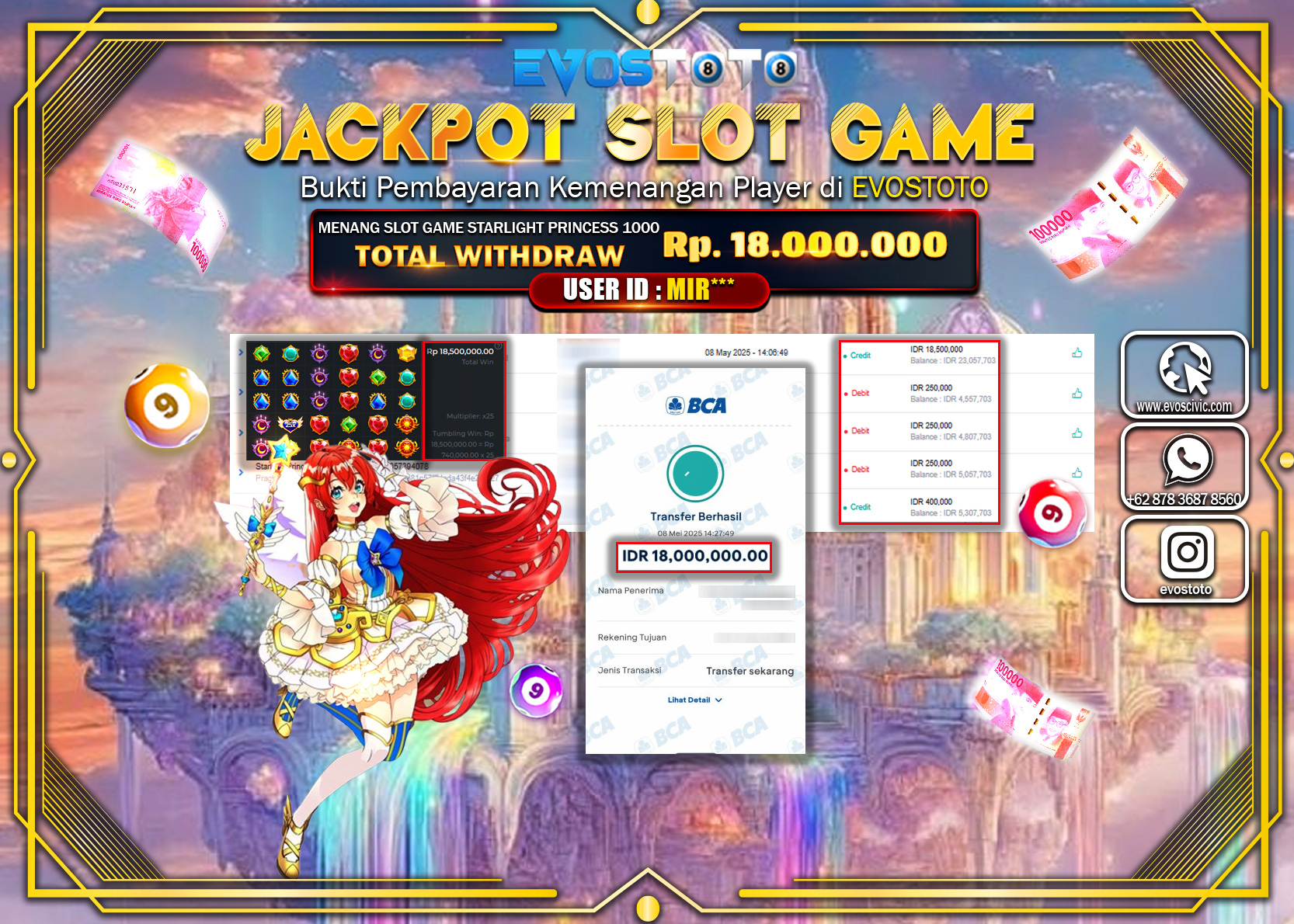PEMBAYARAN JACKPOT SLOT STARLIGHT PRINCESS 1000 Rp.18.000.000 DI BAYAR LANGSUNG !