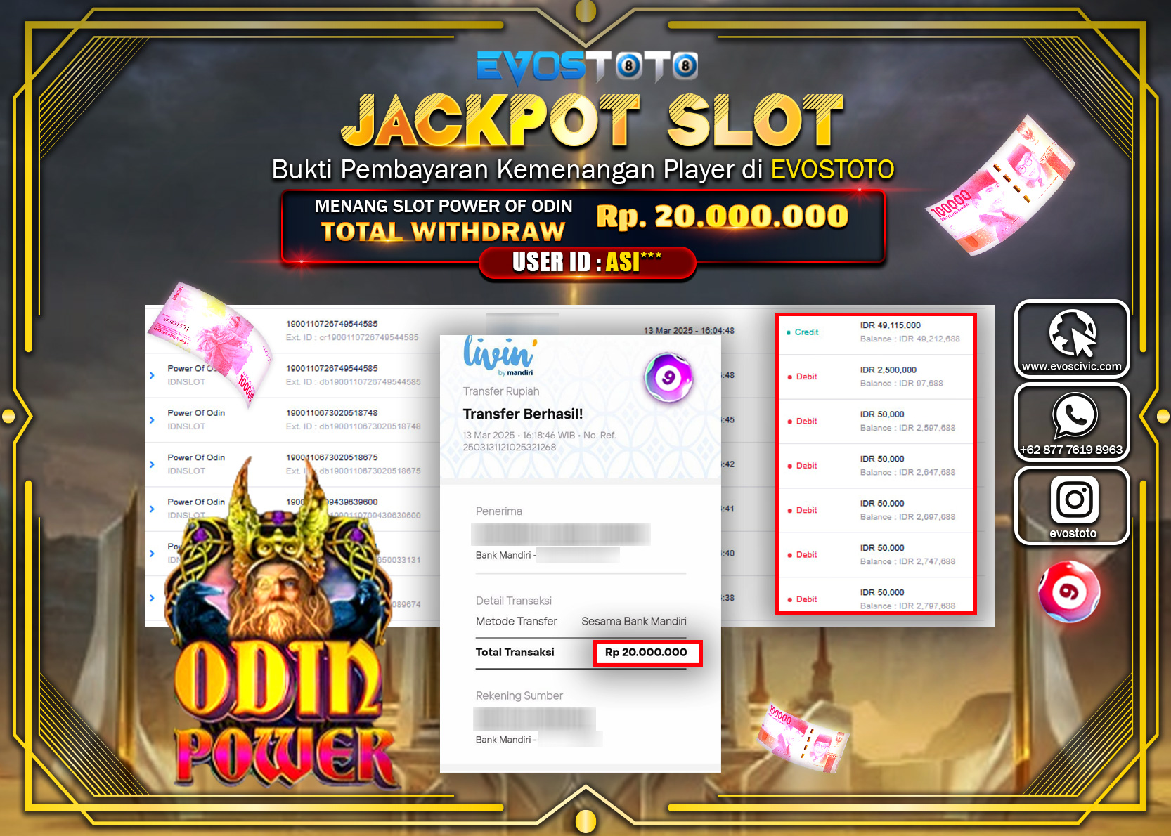 PEMBAYARAN JACKPOT SLOT POWER OF ODIN Rp.20.000.000 DI BAYAR LANGSUNG !