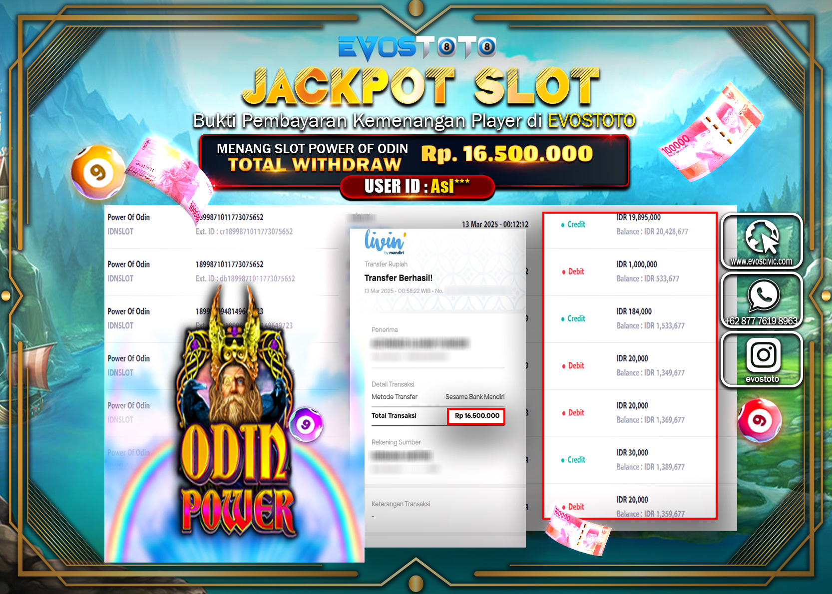 PEMBAYARAN JACKPOT SLOT POWER OF ODIN Rp.16.500.000 DI BAYAR LANGSUNG !