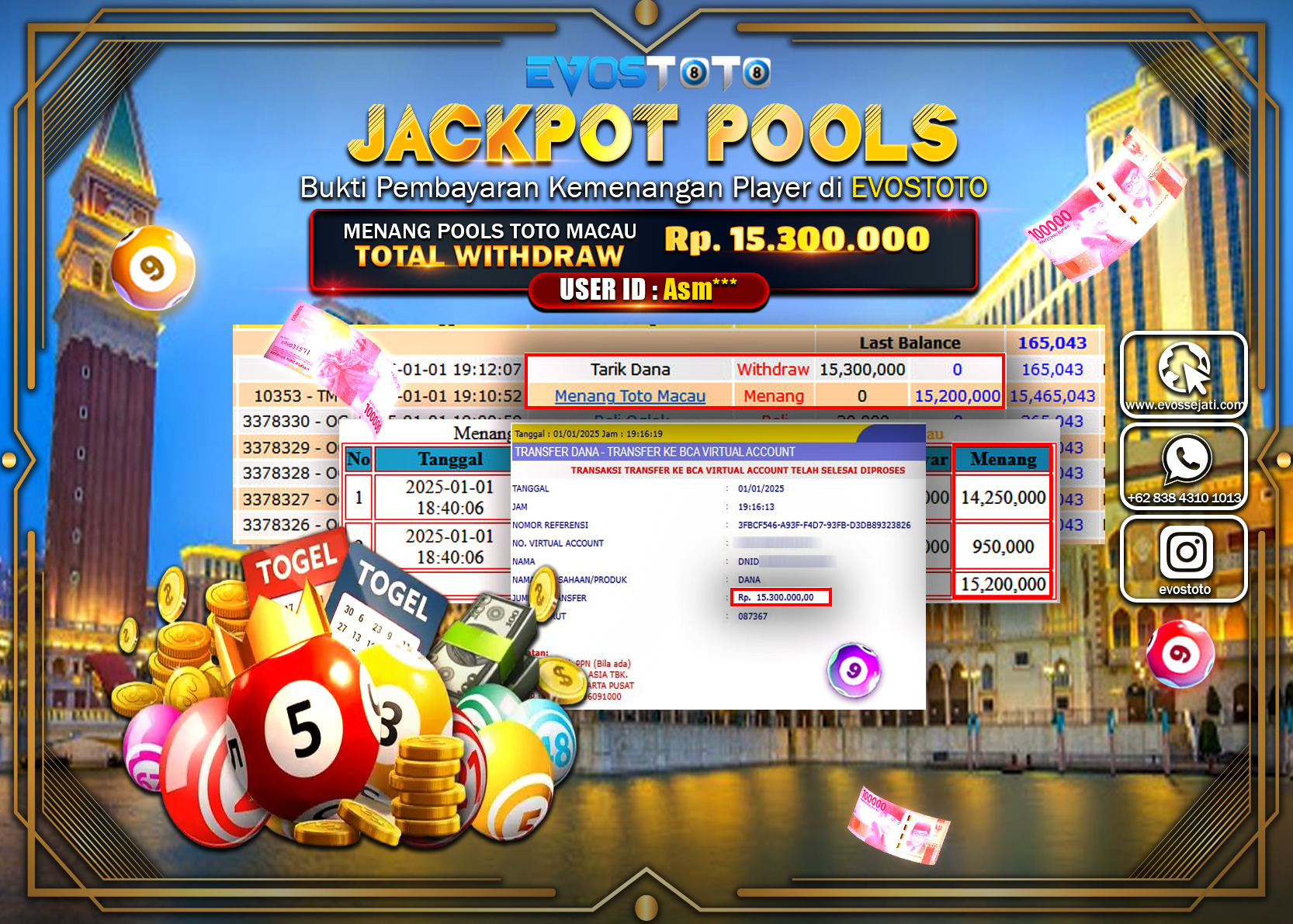 PEMBAYARAN JACKPOT TOGEL TOTO MACAU Rp.15.300.000 DI BAYAR LANGSUNG !