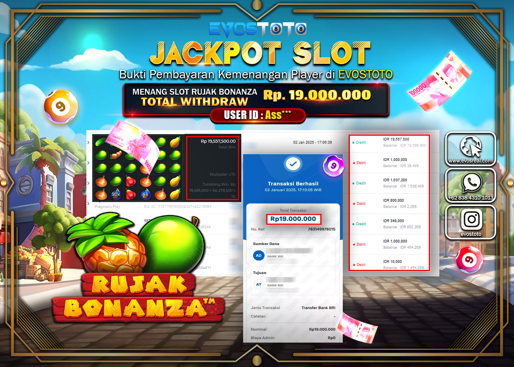 PEMBAYARAN JACKPOT SLOT RUJAK BONANZA Rp.19.000.000 DI BAYAR LANGSUNG !
