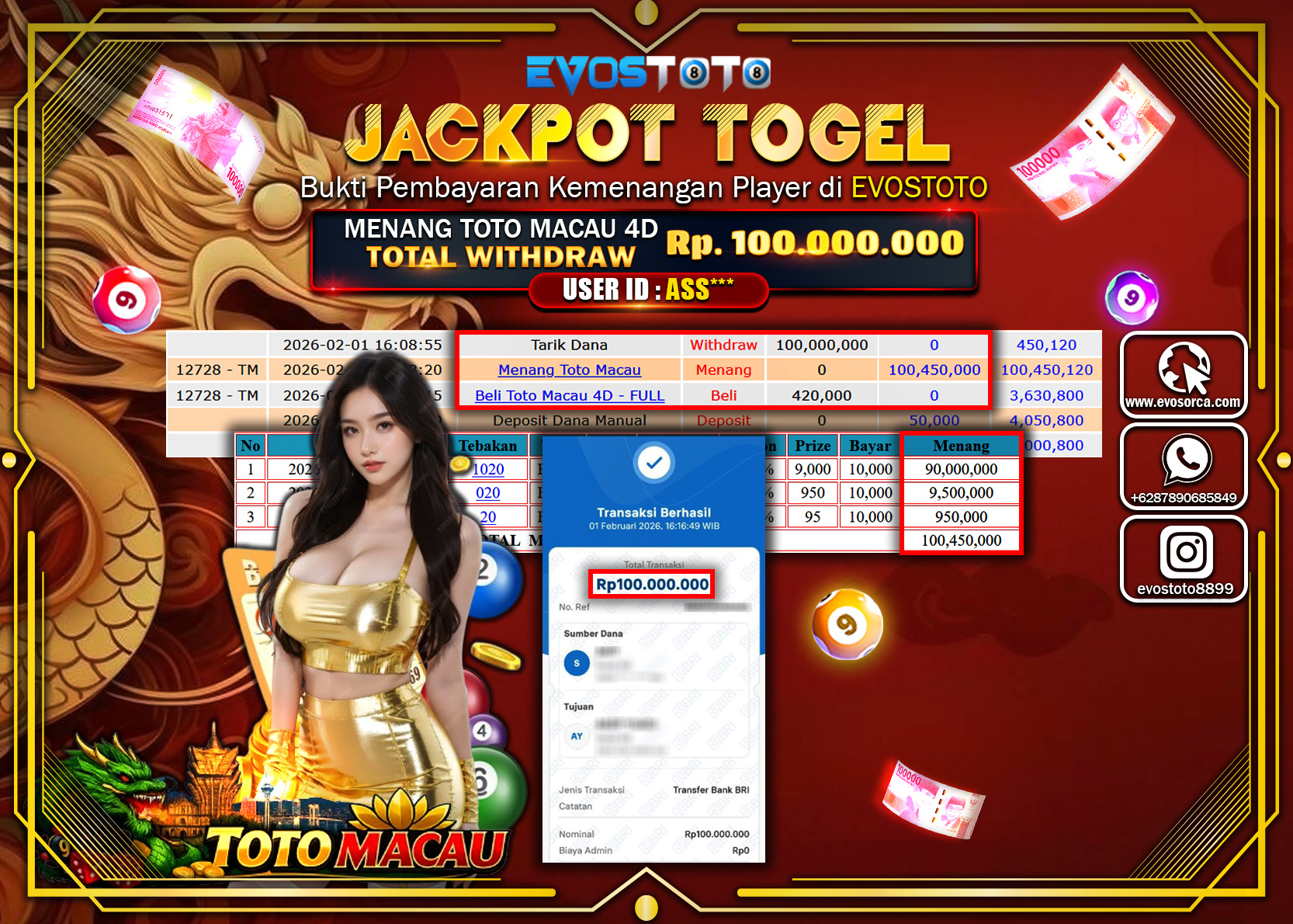 PEMBAYARAN JACKPOT TOGEL TOTO MACAU 4D Rp.100.000.000 DI BAYAR LANGSUNG !