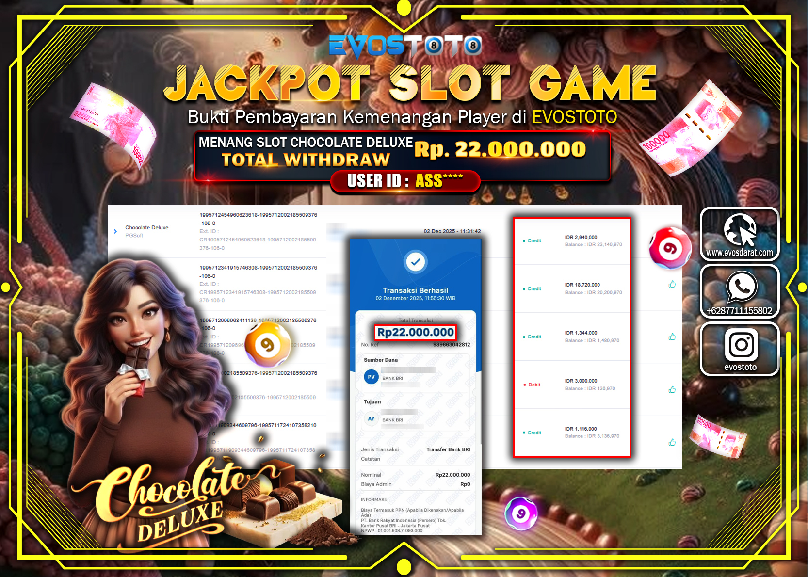 PEMBAYARAN JACKPOT SLOT CHOCOLATE DELUXE Rp.22.000.000 DI BAYAR LANGSUNG !