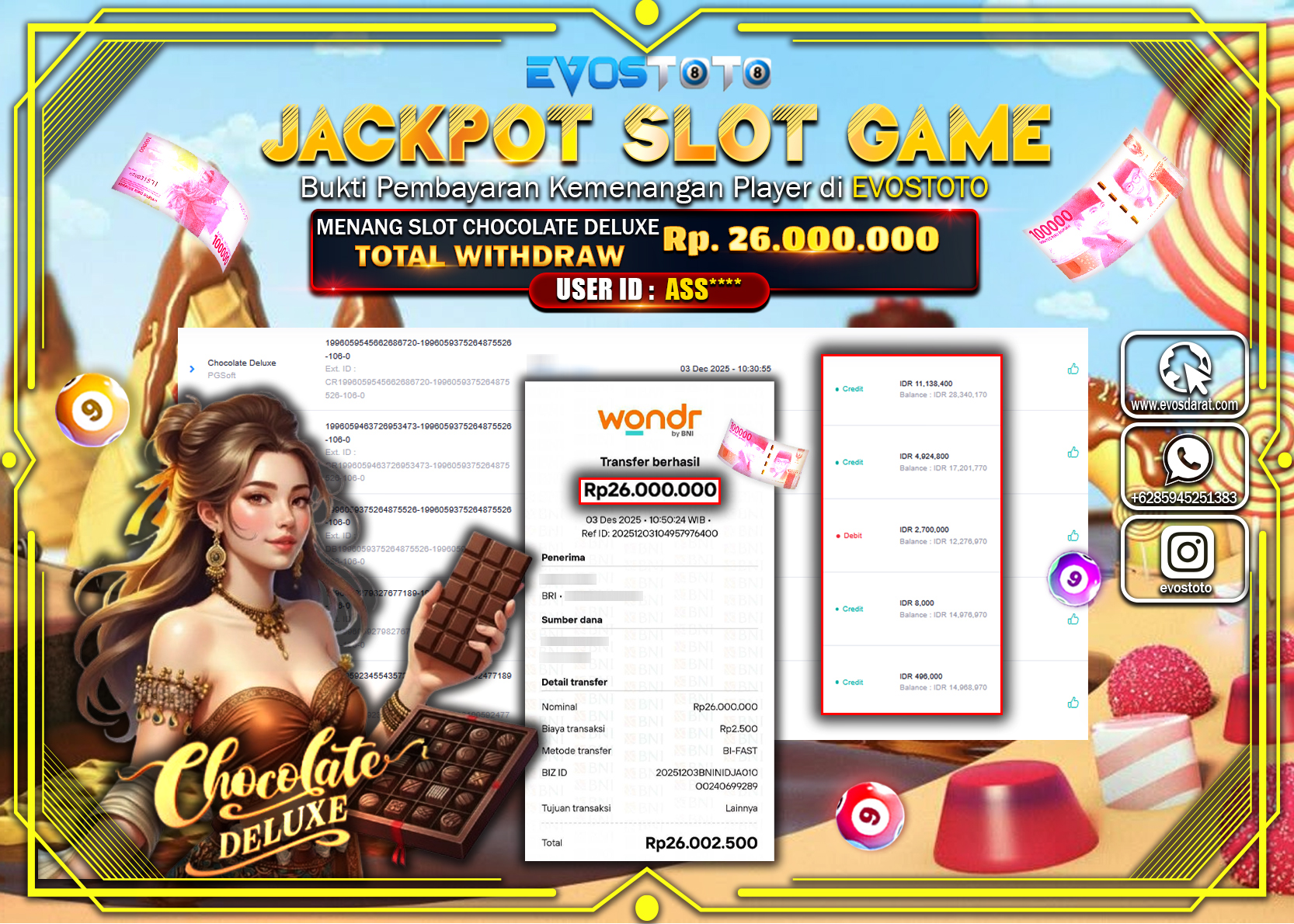 PEMBAYARAN JACKPOT SLOT CHOCOLATE DELUXE Rp.26.000.000 DI BAYAR LANGSUNG !