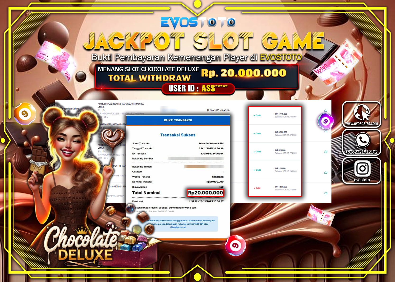 PEMBAYARAN JACKPOT SLOT CHOCOLATE DELUXE Rp.20.000.000 DI BAYAR LANGSUNG !
