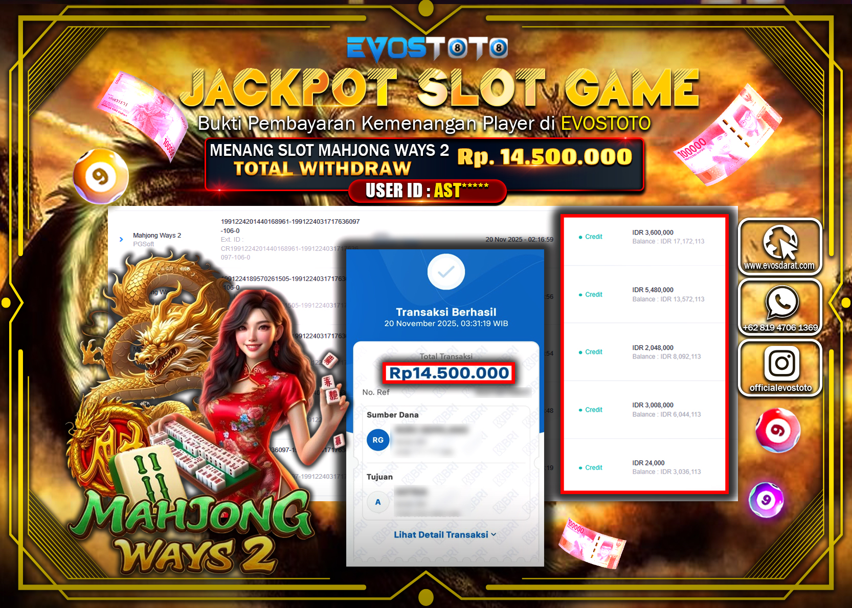 PEMBAYARAN JACKPOT SLOT MAHJONG WAYS 2 Rp14.500.000 DI BAYAR LANGSUNG !