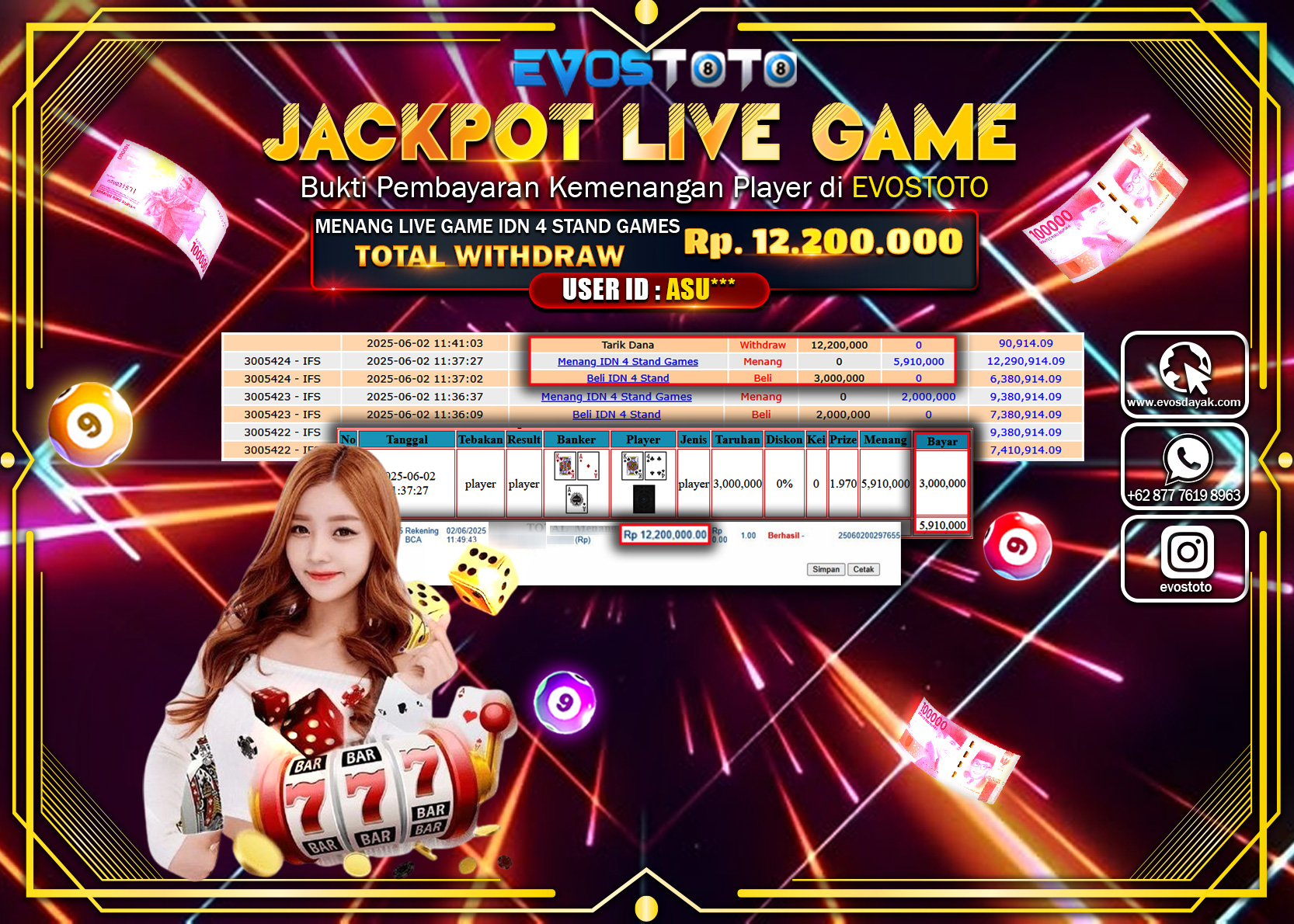 PEMBAYARAN JACKPOT LIVE GAME IDN 4 STAND GAMES Rp12.200.000 DI BAYAR LANGSUNG !