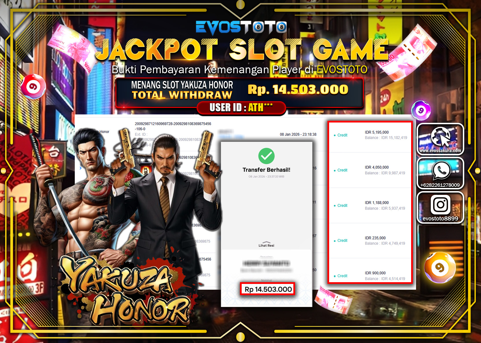 PEMBAYARAN JACKPOT SLOT YAKUZA HONOR Rp.14.503.000 DI BAYAR LANGSUNG !