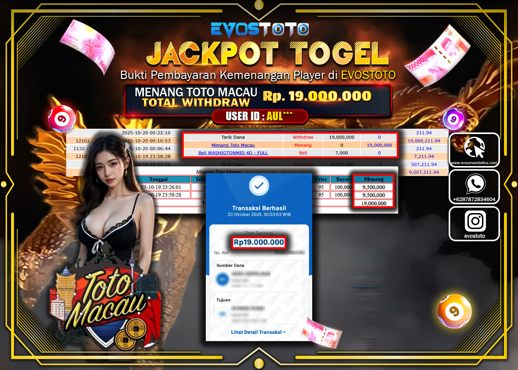 PEMBAYARAN JACKPOT TOGEL TOTO MACAU Rp19.000.000 DI BAYAR LANGSUNG !