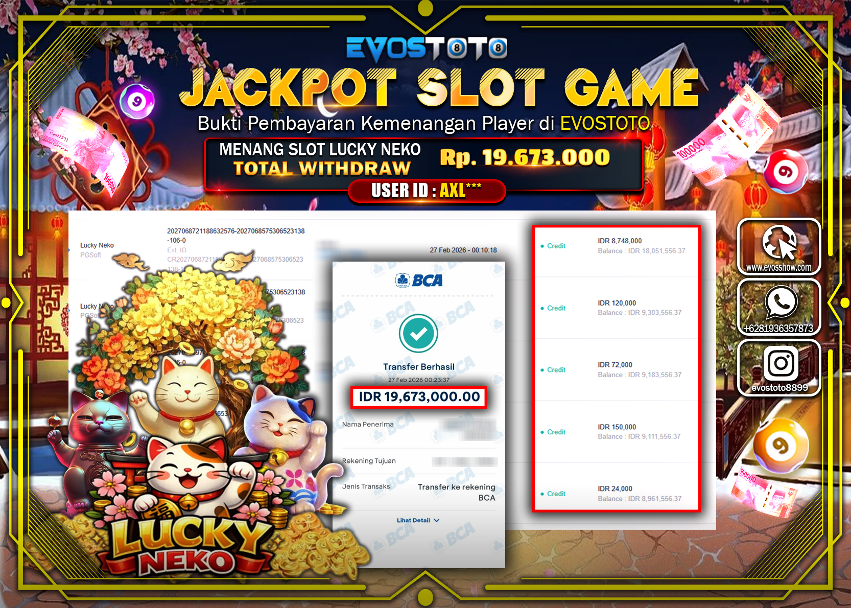PEMBAYARAN JACKPOT SLOT LUCKY NEKO Rp.19.673.000 DI BAYAR LANGSUNG !