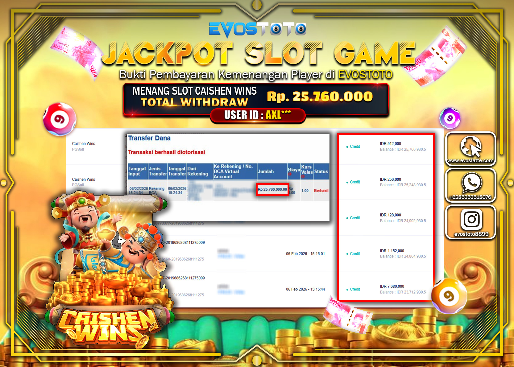 PEMBAYARAN JACKPOT SLOT CAISHEN WINS Rp.25.760.000 DI BAYAR LANGSUNG !