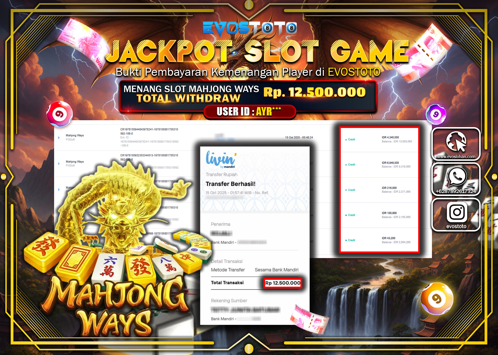 PEMBAYARAN JACKPOT SLOT MAHJONG WAYS Rp12.500.000 DI BAYAR LANGSUNG !