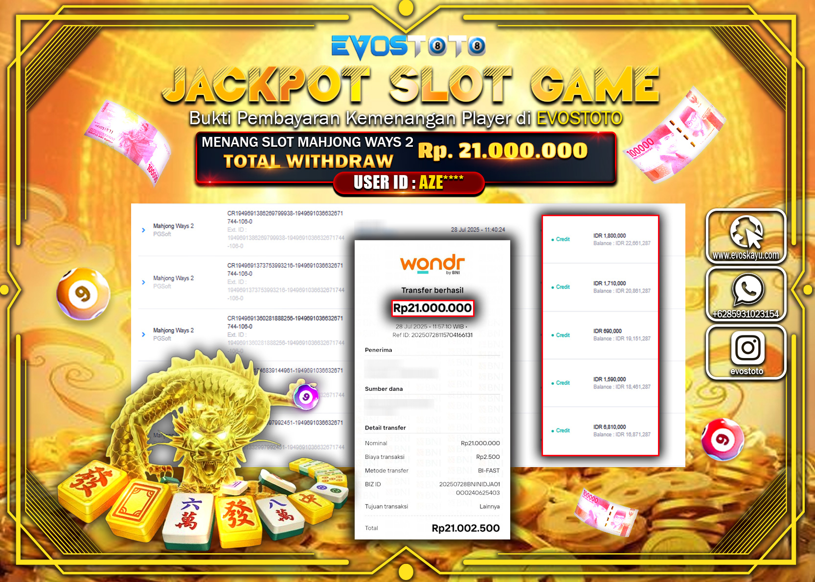 PEMBAYARAN JACKPOT SLOT MAHJONG WAYS 2 Rp.21.000.000 DI BAYAR LANGSUNG !