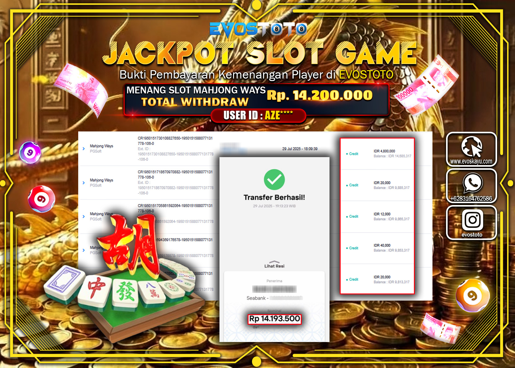 PEMBAYARAN JACKPOT SLOT MAHJONG WAYS Rp.14.200.000 DI BAYAR LANGSUNG !
