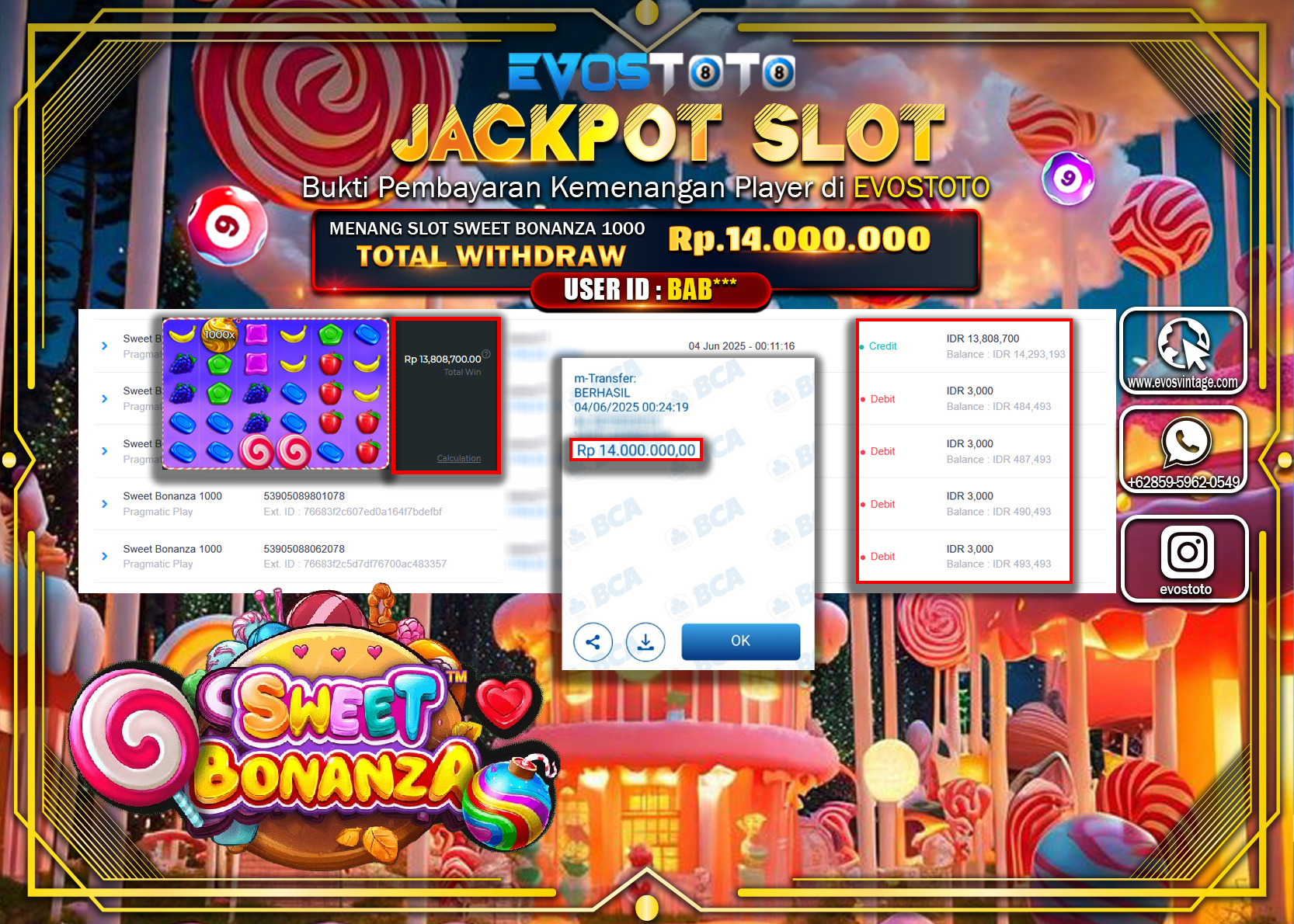PEMBAYARAN JACKPOT SLOT SWEET BONANZA 1000  Rp14.000.000 DI BAYAR LANGSUNG !