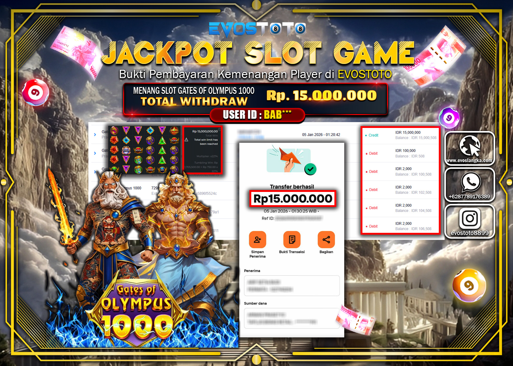 PEMBAYARAN JACKPOT SLOT GATES OF OLYMPUS 1000 Rp.15.000.000 DI BAYAR LANGSUNG !