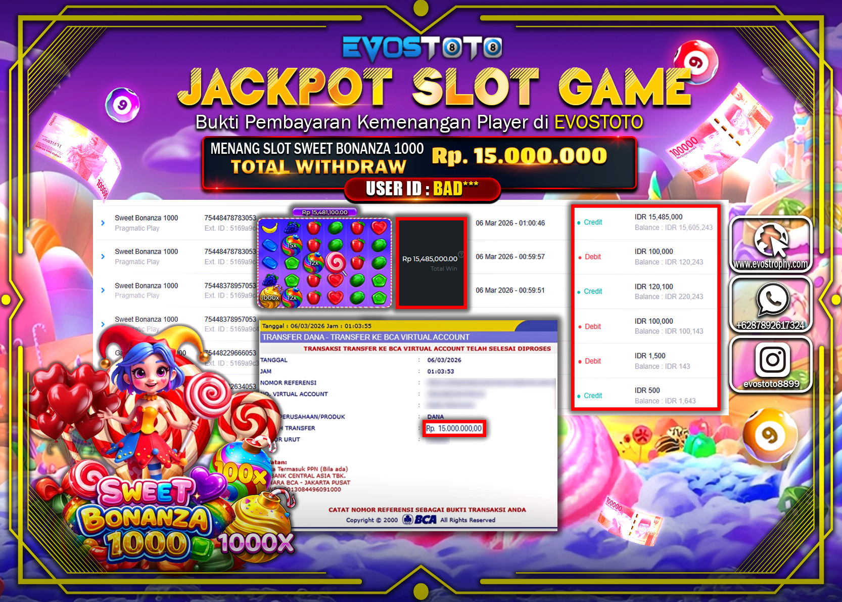 PEMBAYARAN JACKPOT SLOT SWEET BONANZA 1000  Rp.15.000.000 DI BAYAR LANGSUNG !