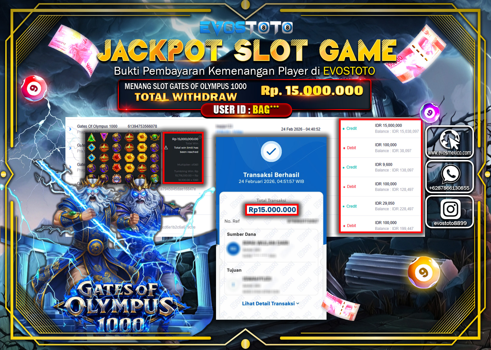 PEMBAYARAN JACKPOT SLOT GAME GATES OF OLYMPUS 1000 Rp.15.000.000 DI BAYAR LANGSUNG !