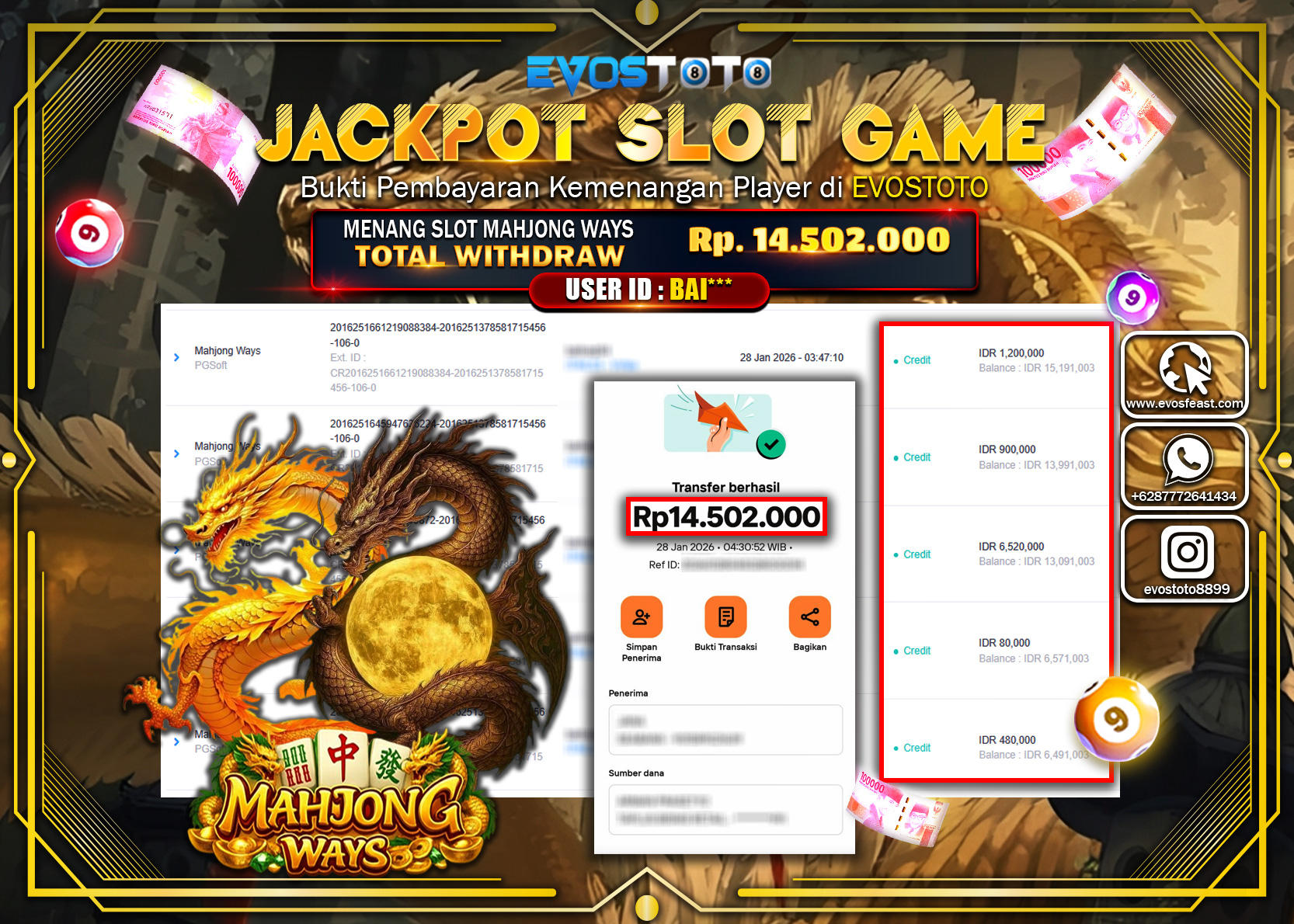 PEMBAYARAN JACKPOT SLOT MAHJONG WAYS Rp.14.502.000 DI BAYAR LANGSUNG !