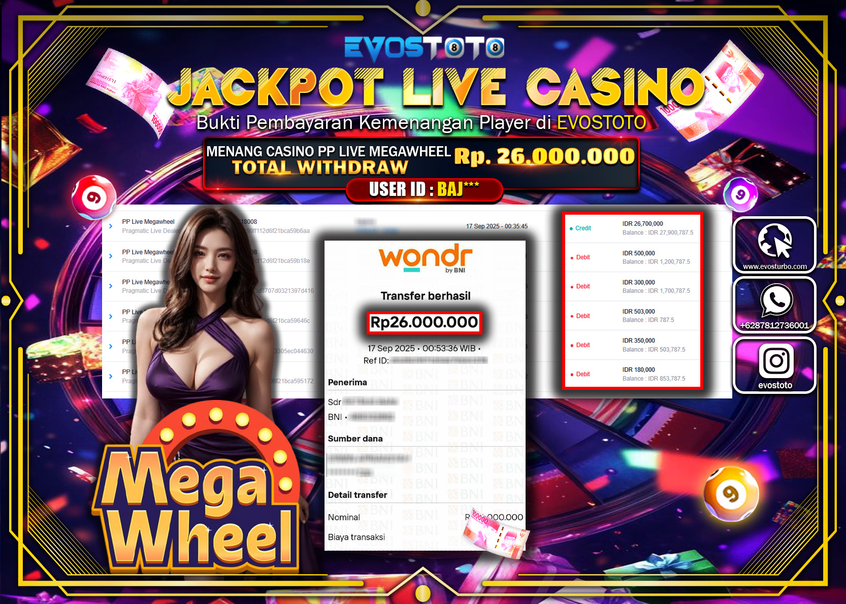 PEMBAYARAN JACKPOT LIVE GAME CASINO PP LIVE MEGAWHEEL Rp26.000.000 DI BAYAR LANGSUNG !