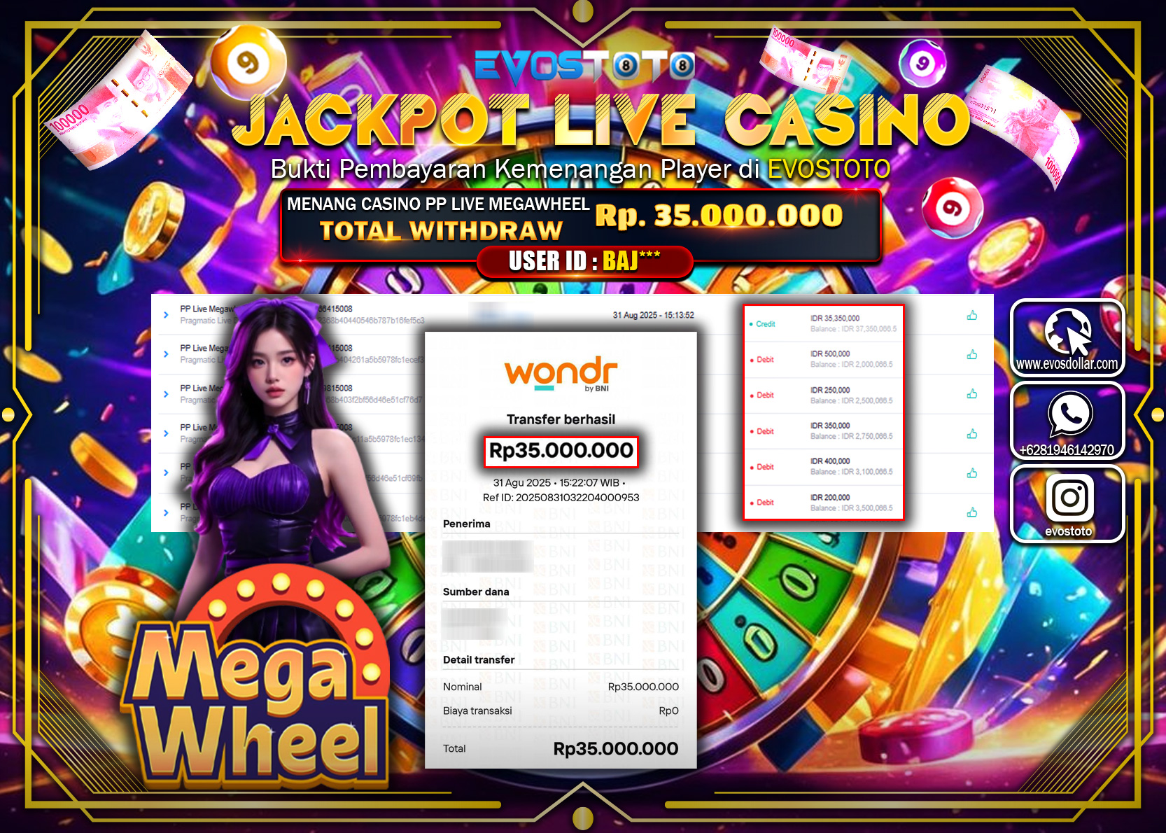 PEMBAYARAN JACKPOT LIVE CASINO PP MEGAWHEEL  Rp35.000.000 DI BAYAR LANGSUNG !